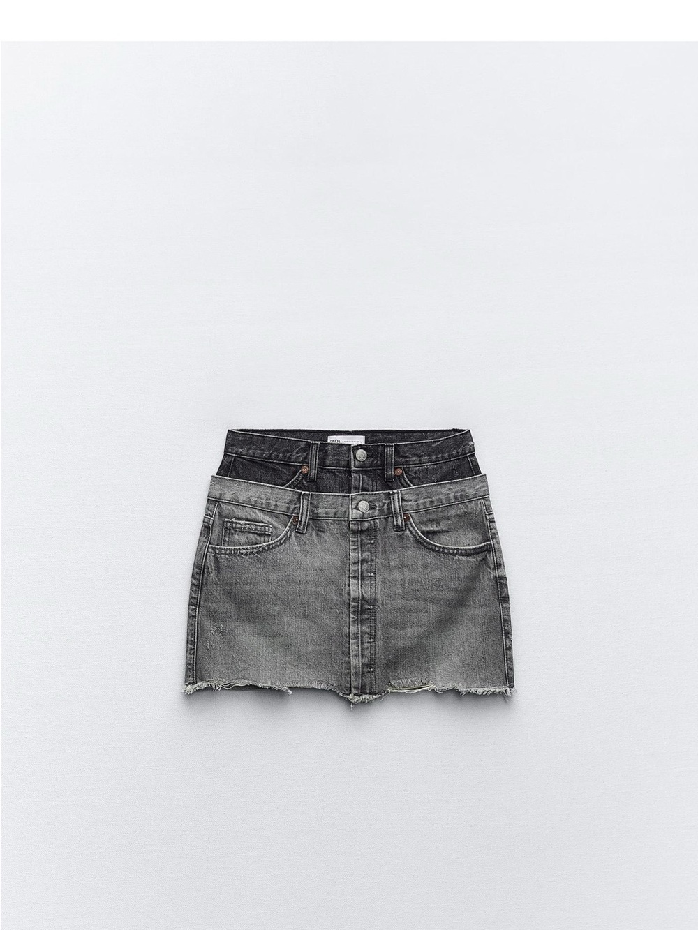 Zara Washed Black and Gray Double-Layer Denim Mini Skirt